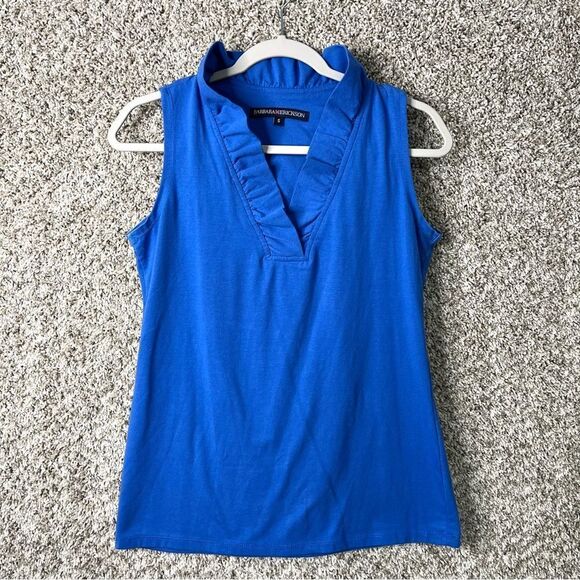 Barbara Erickson Top Women’s Small Blue Ruffle V-Neck Sleeveless Tank - Picture 1 of 5
